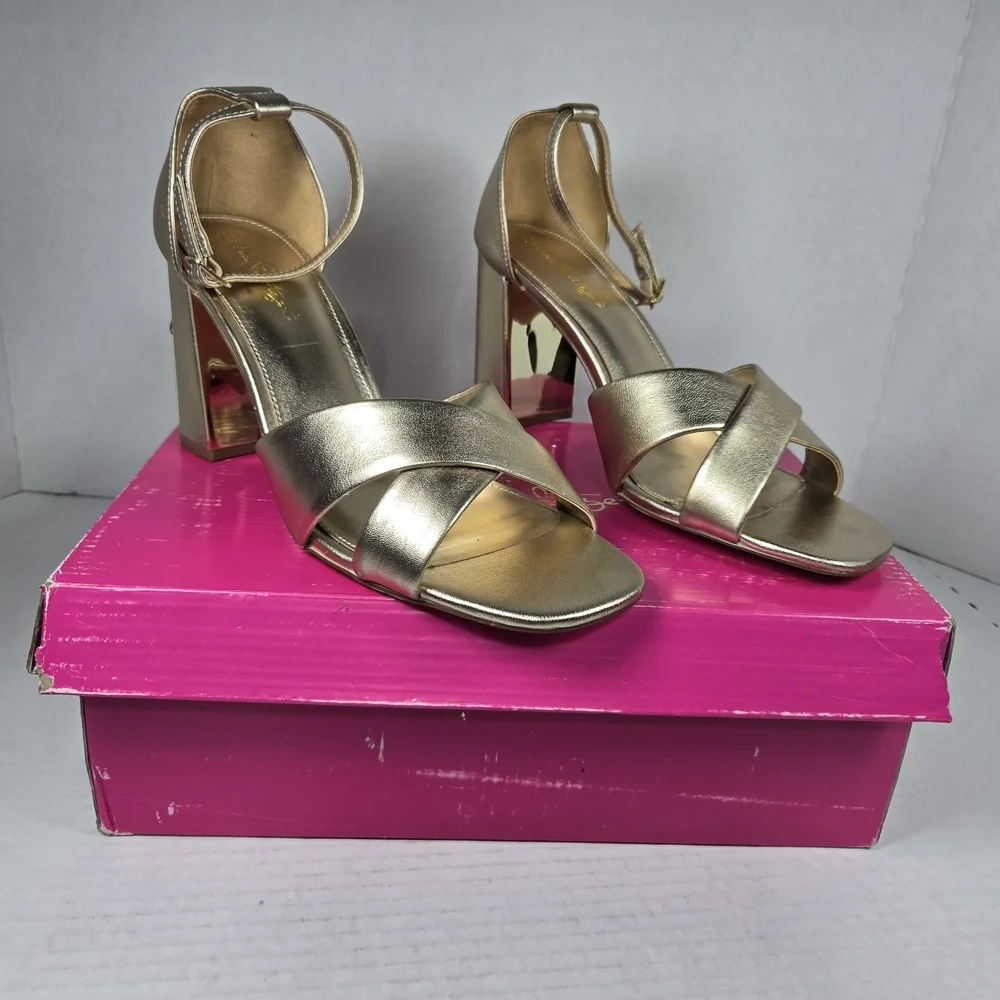 NEW with Defect Lilly Pulitzer Kendall Metallic Gold Strappy Heels Size 9.5M